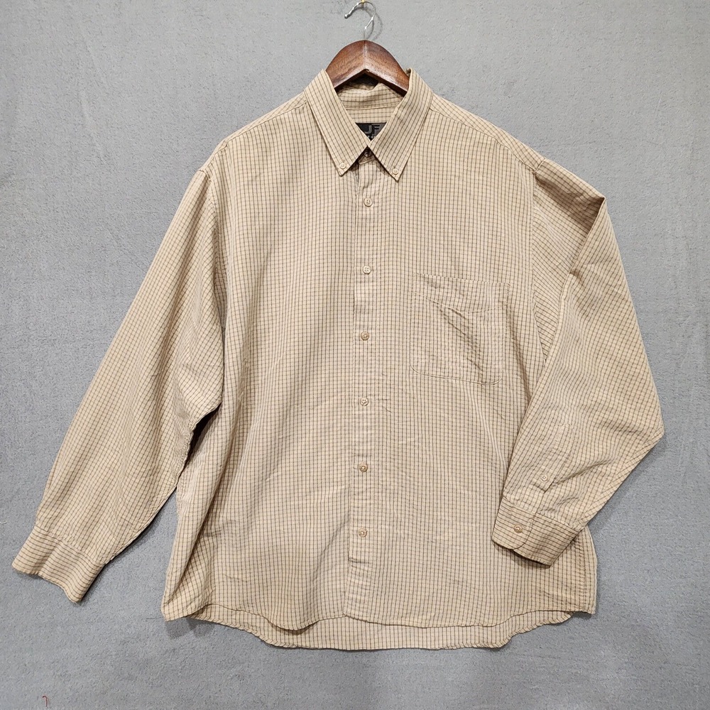 J. Ferrar Mens Long Sleeve Button Up Tan Checked‎ Shirt Size XL